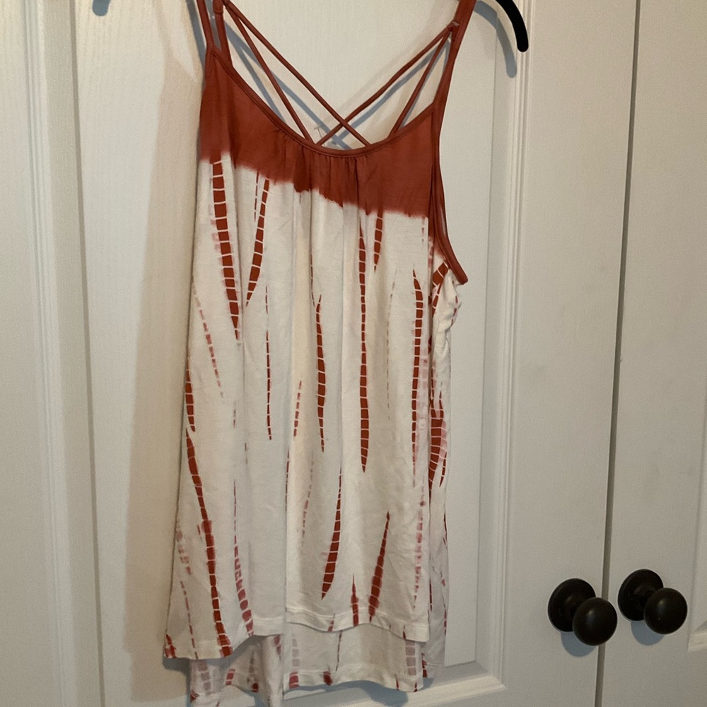 Maurices Rust and White Tie-Dye Crisscross Tank